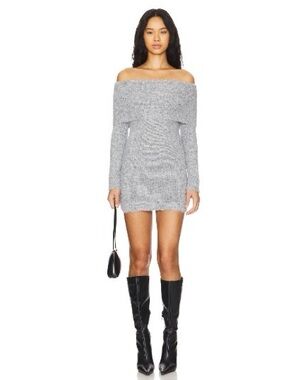 4th & Reckless Revolve Off-Shoulder Knit Mini Dress in Light Gray